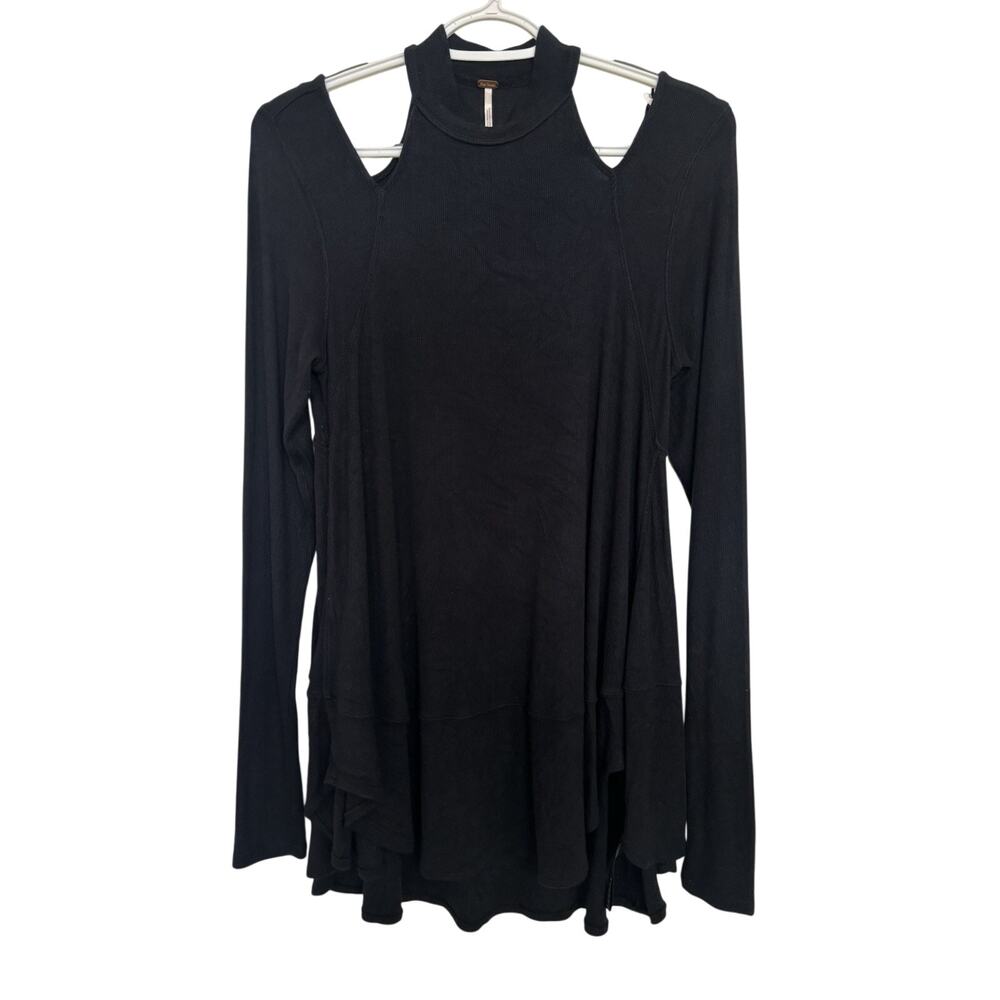 Free People Black Ribbed Downtown Girl Tunic Top Fairy Grunge Small Boho